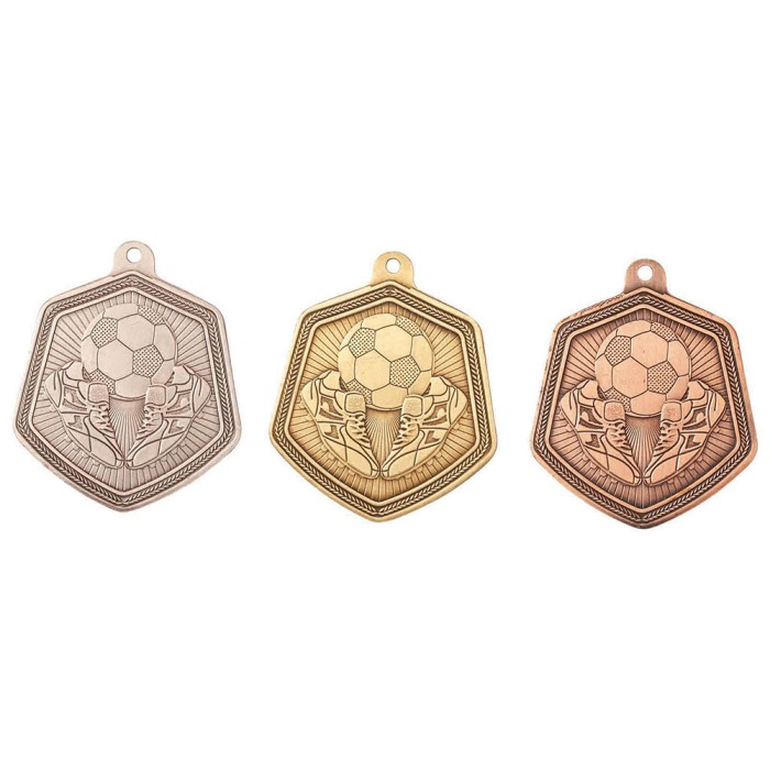 65MM FALCON FOOTBALL BALL & bOOTS MEDAL - GOLD, SILVER & BRONZE